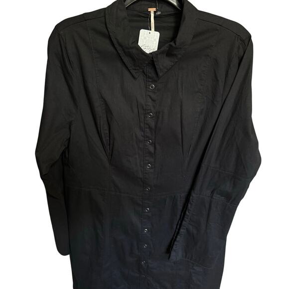 Free People NWT Thea Button Front Dress A Line Collared Shirt Mini Black Size XL - Picture 6 of 13